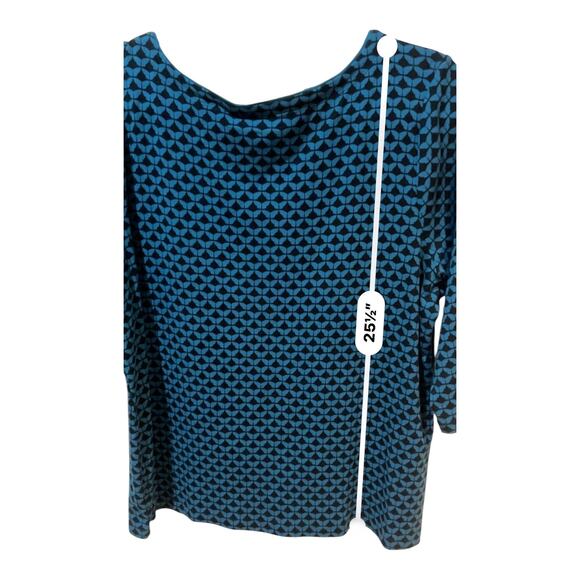 Croft & Barrow Women’s Top XXL Teal Black Print 3/4 Sleeve Button Shouldr Blouse - Picture 4 of 7